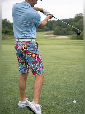 Royal & Awesome Men’s Golf Shorts Comic Print Colorful Statement Performance 34